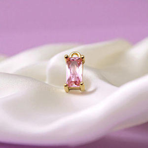 Plata de ley hecha a mano piedra natal Color rosa cuarzo punta conjunto rectángulo encanto colgante joyería - Product Image 1