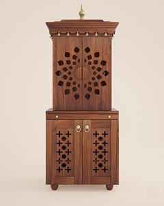 Modern Wooden Temple Solid Wood Home Mandir Hindu Prayer Cabinet Handmade Indian Furniture For Living Room Dining KA1006 - Product Image 3