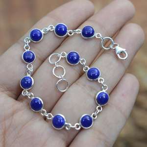 Bracelet à breloques réglable de luxe en argent sterling 925 avec lapis-lazuli, bijoux en pierres précieuses faits à la main, certifiés GIA, plaqués or pour femmes - Product Image 1