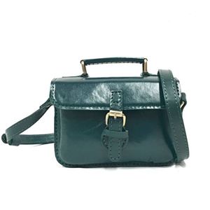 Sac en cuir fait main de haute qualité Mini bandoulière structuré en vert foncé avec poignée Artisan fabriqué en Indonésie - Product Image 1