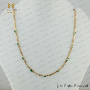 Esmeralda natural 14K oro amarillo diamante hecho a mano collar de tenis joyería fina collar de boda - Product Image 4