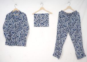 ชุดนอนผ้าฝ้ายพิมพ์ลาย Paisley สีน้ำเงิน & ขาว - Product Image 4