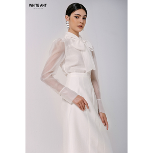 Elegant Clothes for <b>Women</b> Bow Neck <b>Long</b>-<b>sleeved</b> <b>White</b> <b>Women's</b> <b>Blouses</b> & Shirts in Stock NOAM BOW SHIRT 73% Cupra 27% Polyester - Product Image 1