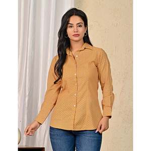 Camisa de Algodón Amarillo para Mujer, con Estampado y Bordado, Manga Larga, Diseño Floral de Lujo, Talla XL, para Primavera y Otoño - Product Image 2