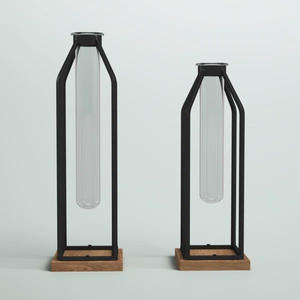 Acheter Design Antique Meilleure Vente Vases À Fleurs Avec Tubes De Verre Cadre En Fer Et Base En Bois Couleur Et Tailles Personnalisées - Product Image 4