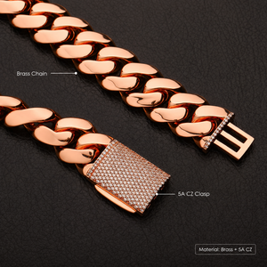 Catena Cubana Miami in Ottone Placcato <span class=keywords><strong>Oro</strong></span> Rosa con Chiusura a Scatto Curva e Logo Laser, 10-25mm - Product Image 3