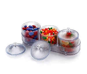 Boîte de service en verre de luxe avec boutons en cristal 3 pots amovibles conteneur transparent pour le stockage de fruits secs de table de fête à la maison - Product Image 2
