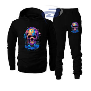 Conjuntos deportivos unisex para hombre, ropa de calle hip hop de invierno, sudadera con capucha y pantalones deportivos con estampado de calavera, conjunto deportivo ligero de anime. - Product Image 1