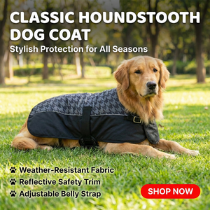 Abrigo para Perro con Estampado de Pata de Gallo, Color Gris Negro, Elegante, Chaqueta de Invierno para Mascotas, Cinturón Ajustable, Duradero, Plegable, Ligero, Acolchado Suave, Cálido para Exteriores - Product Image 3