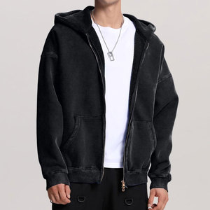 Algodón 450Gsm Cropped Acid Wash Hoodie Hombres Streetwear Heavyweight Hoodie Fabricantes Oversized Puff Printing Zip up Hoodie - Product Image 4