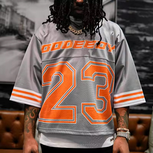 Nuevo último diseño de camisetas de malla de fútbol americano Jersey sublimado impreso Streetwear cuarto de mangas de gran tamaño Jersey - Product Image 5