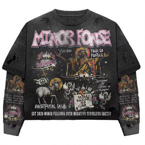 Fabricant de t-shirts personnalisés 300GSM surdimensionné à double couche à manches longues délavé vintage - Product Image 1