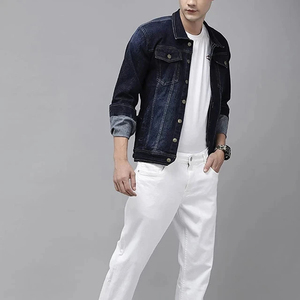 Veste en toile denim personnalisée pour hommes, style de rue, à manches longues, en jean extensible authentique, avec poches surdimensionnées - Product Image 6