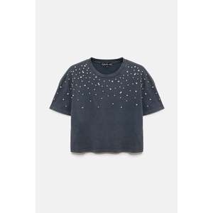 T-shirt court à col rond 100% coton brodé de pierres, respirant, style streetwear, coupe classique, disponible en XS, XXS, taille unique - Product Image 6