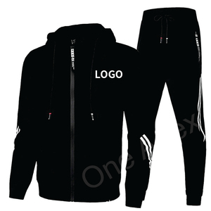 Survêtement à capuche 2 pièces à manches longues pour hommes 100% coton décontracté Gym Workout Activewear motif solide hiver saison fermeture éclair survêtement - Product Image 5