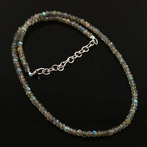 Collier en argent sterling avec perles facettées de labradorite naturelle, rondelles bleues chatoyantes, 17 pouces, bijoux en pierres précieuses faits à la main pour enfants - Product Image 5