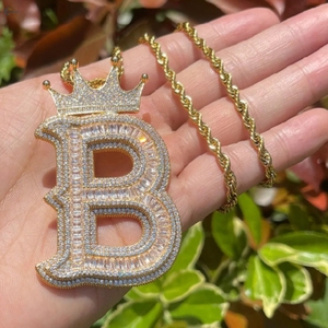 Customized Alphabet Letter With Crown Design <b>Mens</b> Pendant Baguette Cut Lab Grown <b>Diamond</b> Iced Out Hip Hop Pendant - Product Image 5