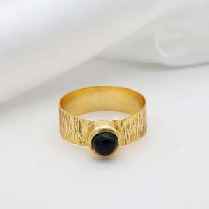 Gothic Black Onyx Brass Ring 18k Gold Plated Minimalist Textured Band Wholesale Ring For women - Product Image 1