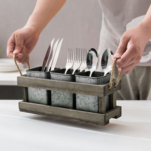 High Quality Wholesale Square Shape Galvanized Metal Utensil Holder Handmade Spoon Rests Pot <b>Clips</b> for Kitchen Use Wood Material - Product Image 2