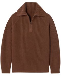 Manufacturer Custom <b>Men</b> Quarter Zip <b>Knit</b> Sweater Chocolate Brown Ribbed Texture High Neck Warm Winter Casual Pullover OEM Custom - Product Image 1
