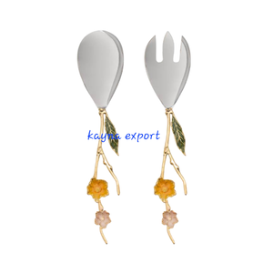 Ensemble de couverts en acier inoxydable de conception créative, très vendu, artisanat de haute qualité, 2 cuillères à servir de nourriture de restaurant fantaisie plaquées or - Product Image 5