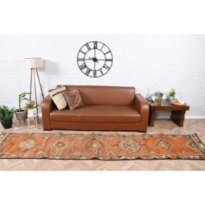 Alfombra Turca Vintage de 2.5x11.5 pies, Alfombra de Pasillo en Degradado Naranja y Gris, de Lana con Parches, Respaldo de Látex, Ecológica y Tradicional - Product Image 1