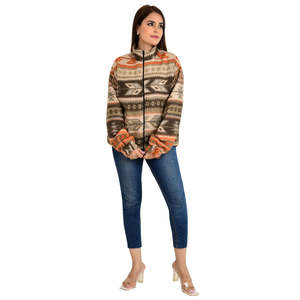 Kimono Automne Hiver Veste en Laine de Yak Mélangée Zippée Douce et Confortable avec Motif Géométrique Aztque - Product Image 3