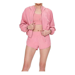 Ensemble haut et short coupe-vent oversize pour femme de haute qualité, 2 pièces, uni, fermeture éclair, haut court, ensemble veste, longueur complète, spandex/polyester - Product Image 1