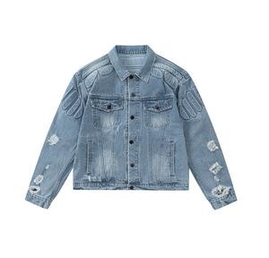 Chaquetas vaqueras para hombre, chaqueta vaquera desgastada teñida de Color sólido informal, prendas de vestir de algodón ajustadas para hombre, Chaquetas vaqueras lavadas - Product Image 3