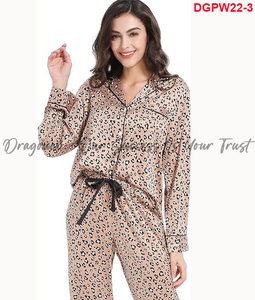Ensembles de pyjamas en satin pour femmes avec poche poitrine gauche facile à enlever petits objets Dragonex imprimé léopard PW22 2024 privilégié optimal - Product Image 4