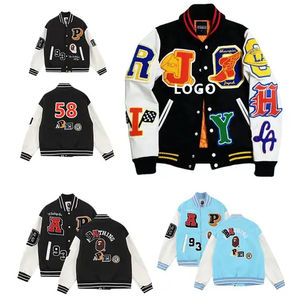 Personnalisable Hiver Street Style Varsity Veste Laine Mélangée Faux Cuir Manches Brodé Noms Numéros Plus La Taille Tricoté - Product Image 2