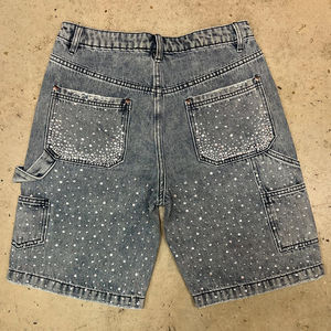 Unisex Oversized Jean <b>Shorts</b> Embroidery Breathable Rhinestone Hole Vintage Patchwork Design Distressed <b>Denim</b> <b>Cargo</b> <b>Shorts</b> <b>Men</b> - Product Image 2
