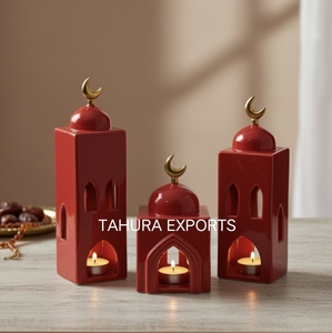 Portavelas decorativo de Ramadán de cerámica elegante refinado para interiores festivos modernos y acento de iluminación para el hogar elegante y limpio - Product Image 2