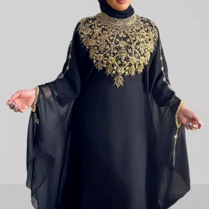 Abayas ethniques décontractées en rayonne brodées à la main pour femmes taille XXL Kimono à capuche avec boutons - Product Image 1