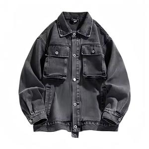 Chaqueta vaquera de invierno cuadrada recortada de gran tamaño para hombre de alta calidad, ropa de calle transpirable de secado rápido, estilo Vintage desgastado cubierto - Product Image 3