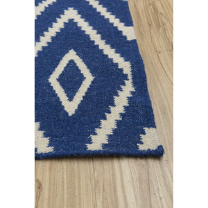 พรมขนสัตว์เบดูอินสีน้ำเงินแบบสองด้าน ทอลายเรียบพร้อมลวดลายเรขาคณิตสำหรับตกแต่งบ้าน-SDWL-148 - Product Image 4