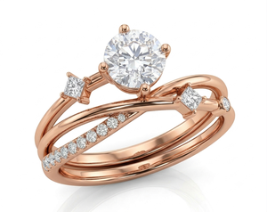 Anillo de Compromiso Clásico para Mujer, Oro Rosa de 18K, Corte Brillante Redondo con Piedras Laterales, Diamante Natural Certificado GGL - Product Image 3