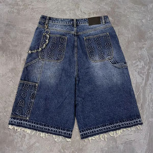 Applique Broderie sur Jorts en Denim Lavé Bleu Luxueux LOGO Personnalisé avec Double Genou Design pour Cargo Streetwear - Product Image 3