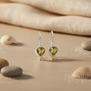 Pendientes de Oro de 18K y Plata 925 con Forma de Lágrima y Citrino, Joyería de Oro Blanco para Mujer con Diamante como Piedra Principal - Product Image 1