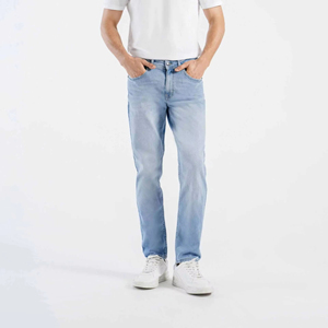 Jean slim bleu clair pour homme, taille mi-haute, coupe droite, décontracté, en denim délavé, grande taille, pantalon en coton - Product Image 6
