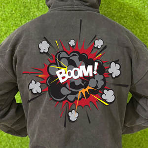 Sweat-shirt à capuche 100 % coton épais pour garçons, modèle 2026, avec fermeture éclair intégrale, technique d'impression en relief, teint uni, coupe oversize, style thermique américain - Product Image 5