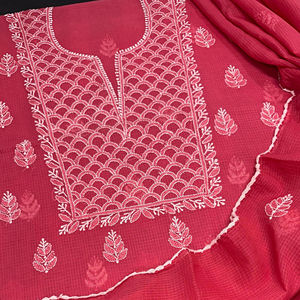 Chemise douce Kota Doriya & Dupatta Set avec broderie Lucknowi Chikan Kurashiya Work Formal Winter Solid Pattern Dyeable - Product Image 1