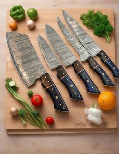 Ensemble de 5 couteaux de chef en acier Damas |   Ensemble de couteaux de cuisine ambidextres écologiques de qualité supérieure, manches en bois |   OEM Vente en gros Personnalisé - Product Image 1