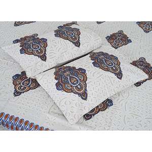 Parure de lit double en coton blanc imprimé Jaipuri 240 TC avec 2 taies d'oreiller, ensemble 3 pièces pour lits King Size, 100% coton, usage domestique - Product Image 3