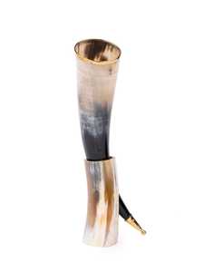Viking Authentic Nautical Style Salt Lamp Handcrafted Buffalo Horn Drinking Horn <b>Mug</b> Stylish Metal Stand Carved Natural Crafts - Product Image 3