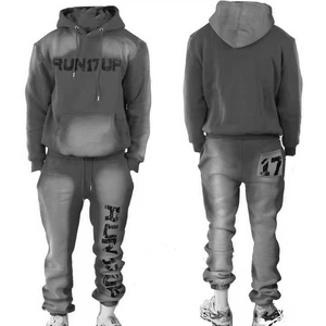 Manufacturer Custom Men Sweatsuit Streetwear Heavyweight Sweatsuit Mens Embroidery Vintage Acid Washed <b>Jogger</b> Sweatpants and Hoodie Set - Product Image 2