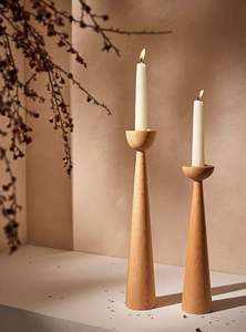 victoria maple <b>set</b> of 2 handturned minimalist wood candlestick <b>candle</b> holder - Product Image 2