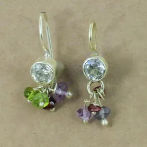 Boucles d'oreilles pendantes en argent 925 pour femmes avec plaqué or, quartz, perle, diamant, pierres précieuses, pour mariages et fêtes - Product Image 2