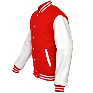 <b>Men's</b> Pink Knitted Varsity <b>Jacket</b> with <b>White</b> Sleeves and Striped Trim Casual Style Regular Fit Windproof Winter Wear - Product Image 2