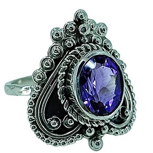Navya <b>Craft</b> Boho Handmade 925 Sterling Silver <b>Ring</b> for Women Amethyst Purple Gem Stone with an Oval Cut Sizes 4 to 13 - Product Image 1